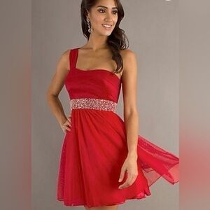 Sequin Hearts Red Tulle Embellishment Waist One Shoulder Strap Party Dress Sz 5